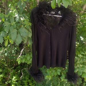 Valerie Stevens Black Ostrich Chenille Sweater Size L Sexy Classy